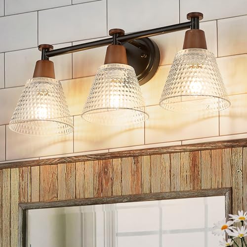 Antique Brass Bathroom Vanity Light, 3-Lights Industrial Modern Wall Sconce Bathroom Lighting, Hammered Metal Shade Finish, 4FG59B-3W BG