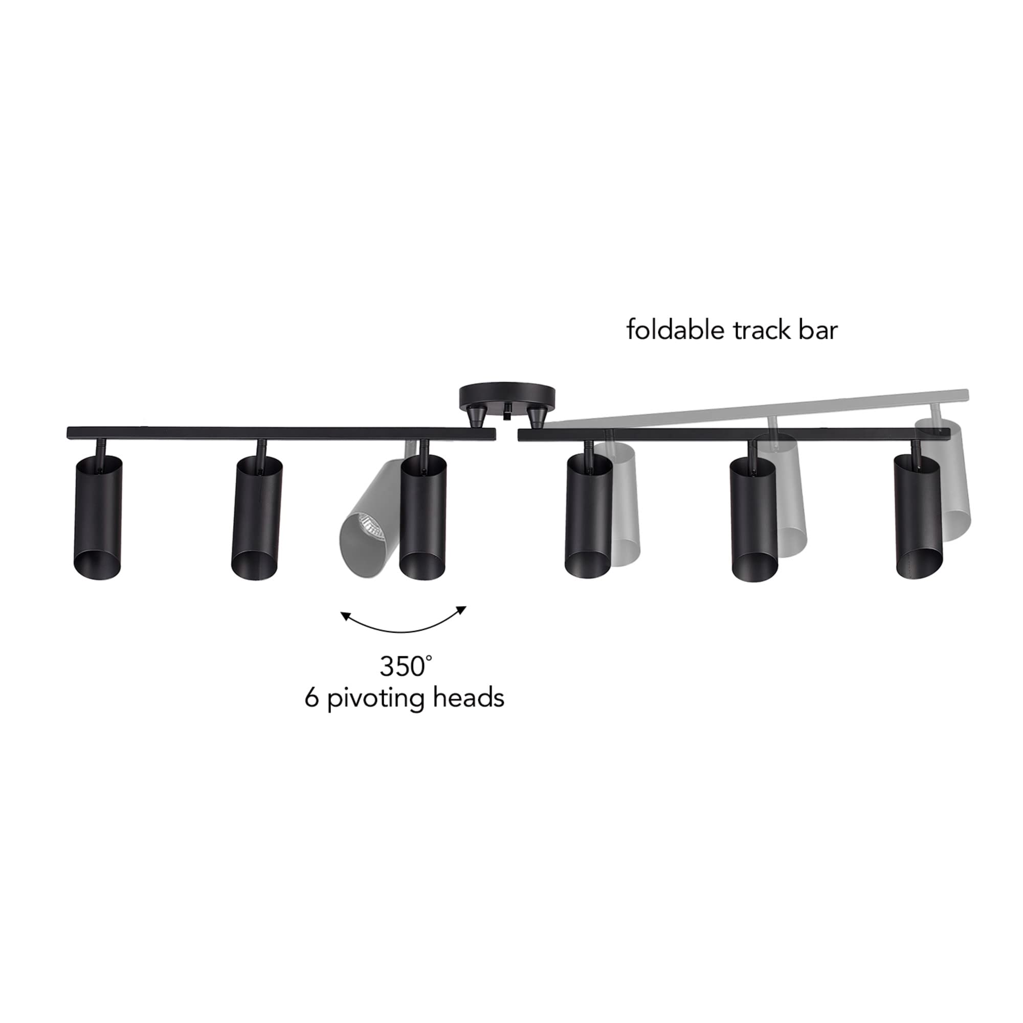 6-Light Track Lighting, Matte Black, Center Swivel Bars