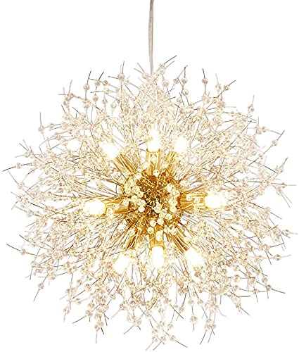 Modern Gold Crystal Chandeliers, Firework Dandelion Sputnik Chandelier Light Fixture Pendant Lighting for Dining Room, Bedroom, Kitchen, Living Room(9-Light, Gold)