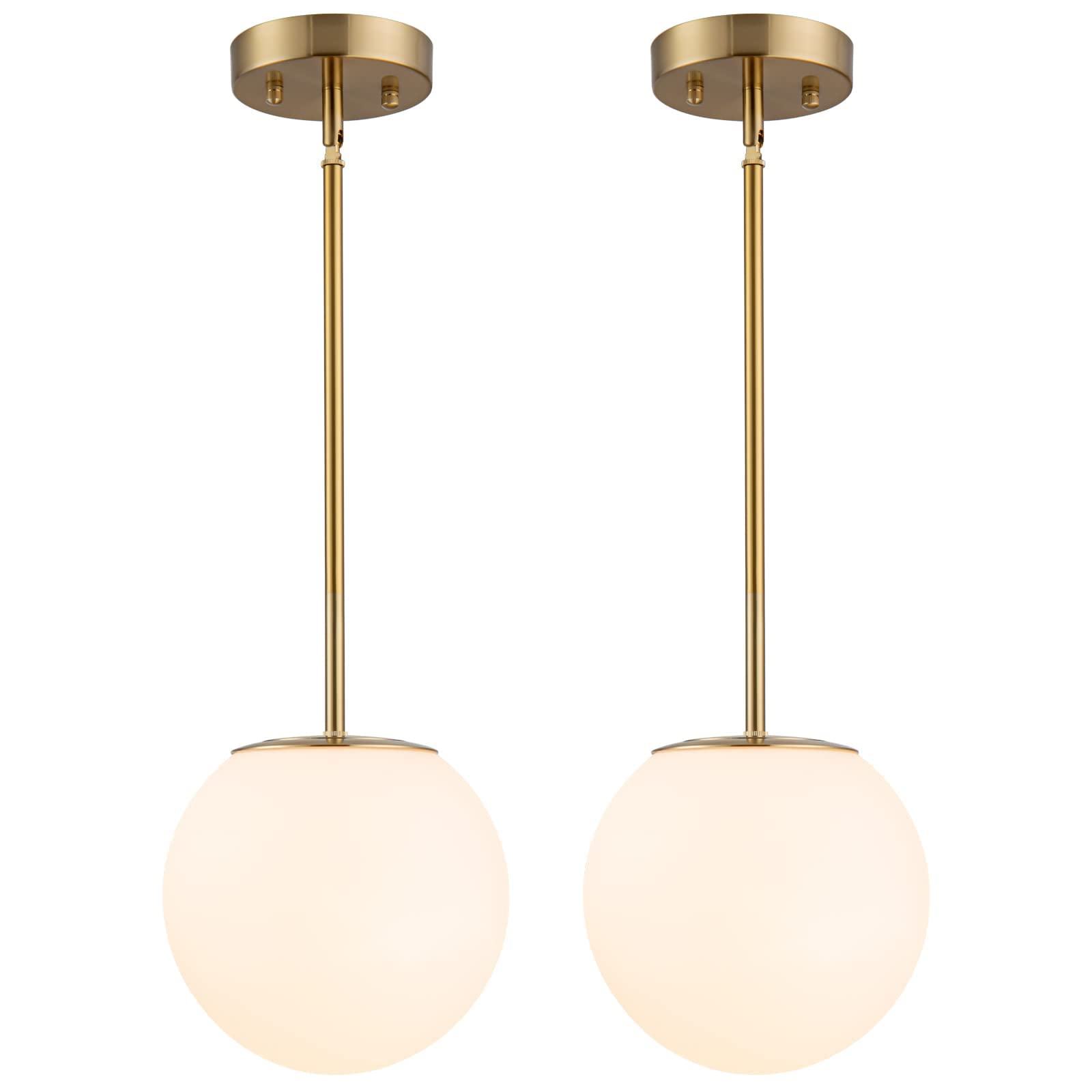 Mid Century Modern Pendant Lighting Gold Globe Pendant Light Fixture,1-Light White Glass Shade Brushed Brass Finished Hanging Light Fixture for Kitchen Island