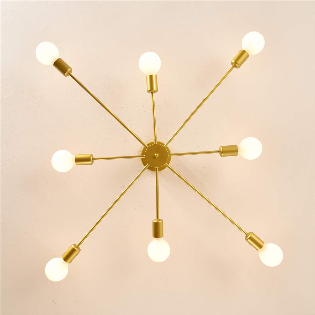 10 Lights Modern Sputnik Ceiling Chandelier Gold Industrial Ceiling Lamp Mid Century Semi Flush Mount Ceiling Light Fixture for Kitchen Dining Room Living Room Bedroom Foyer Lighting