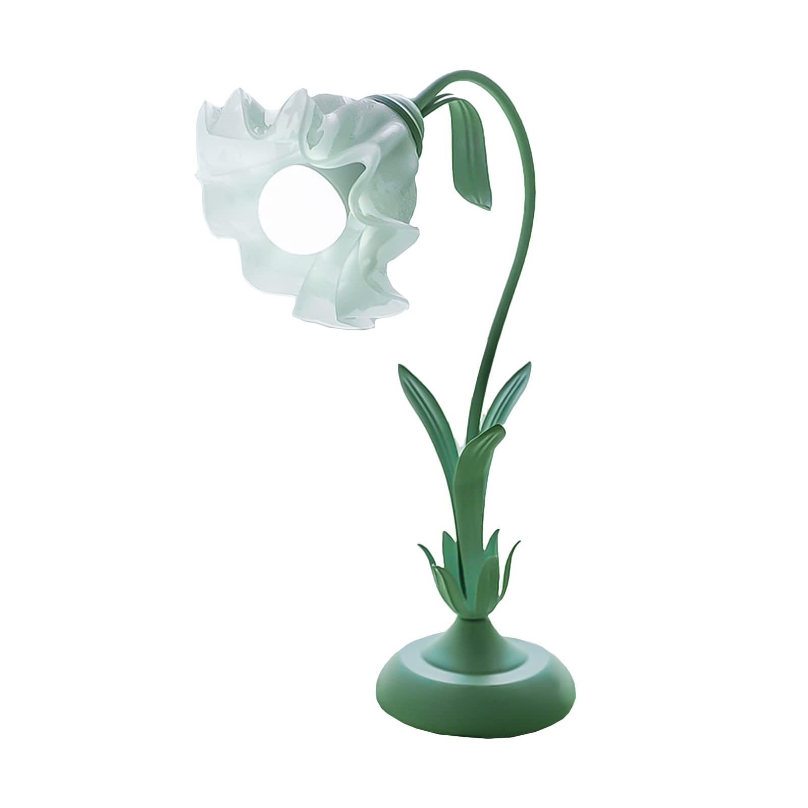 Modern Bedside Lamp Stained Glass Flower Table Reading Lamps Nightstand Desk Lights, One-Light,19.6 inches Tall for Bedroom, Living Room, Office, Dresser (Style 4,Green)