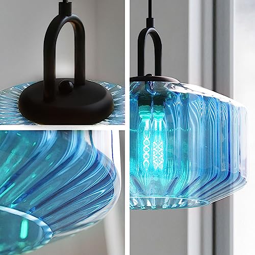 Glass Globe Pendant Light fixtures 1-Lights Black Mid Century Modern Pendant Lights with Amber Hand Blown Glass Shade Ceiling Hanging Lighting for Dining Room Table Kitchen Island