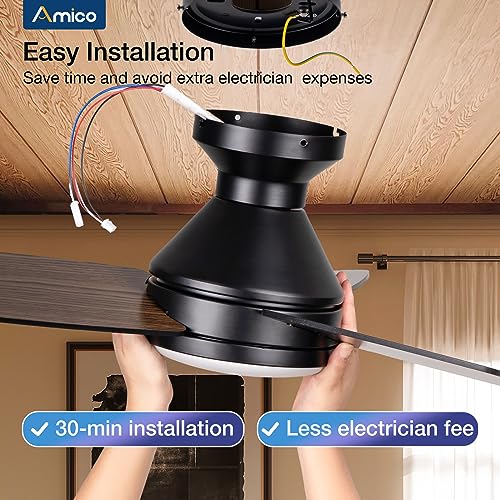 Ceiling Fans with Lights, 42 inch Low Profile Ceiling Fan with Light and Remote Control, Flush Mount, Reversible, 3CCT, Dimmable, Noiseless, Black Ceiling Fan for Bedroom, Indoor/Outdoor Use