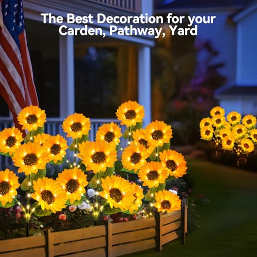 Solar Lights Outdoor Garden Decor - Upgraded 3 Pack Solar Garden Lights with 9 Sunflower Lights, Waterproof Solar Outdoor Lights Auto ON/Off Solar Decorative Lights for Garden, Patio, Yard