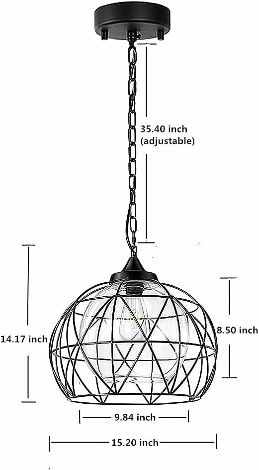 1-Light Hanging Lights,14.5 Inch Outdoor Chandelier Black Cage Pendant Lighting with Glass Shades, Porch Gazebo Barn Light Fixture Perfect for Dining Room, Bar, Aisle, Hallway, Entryway, Foyer