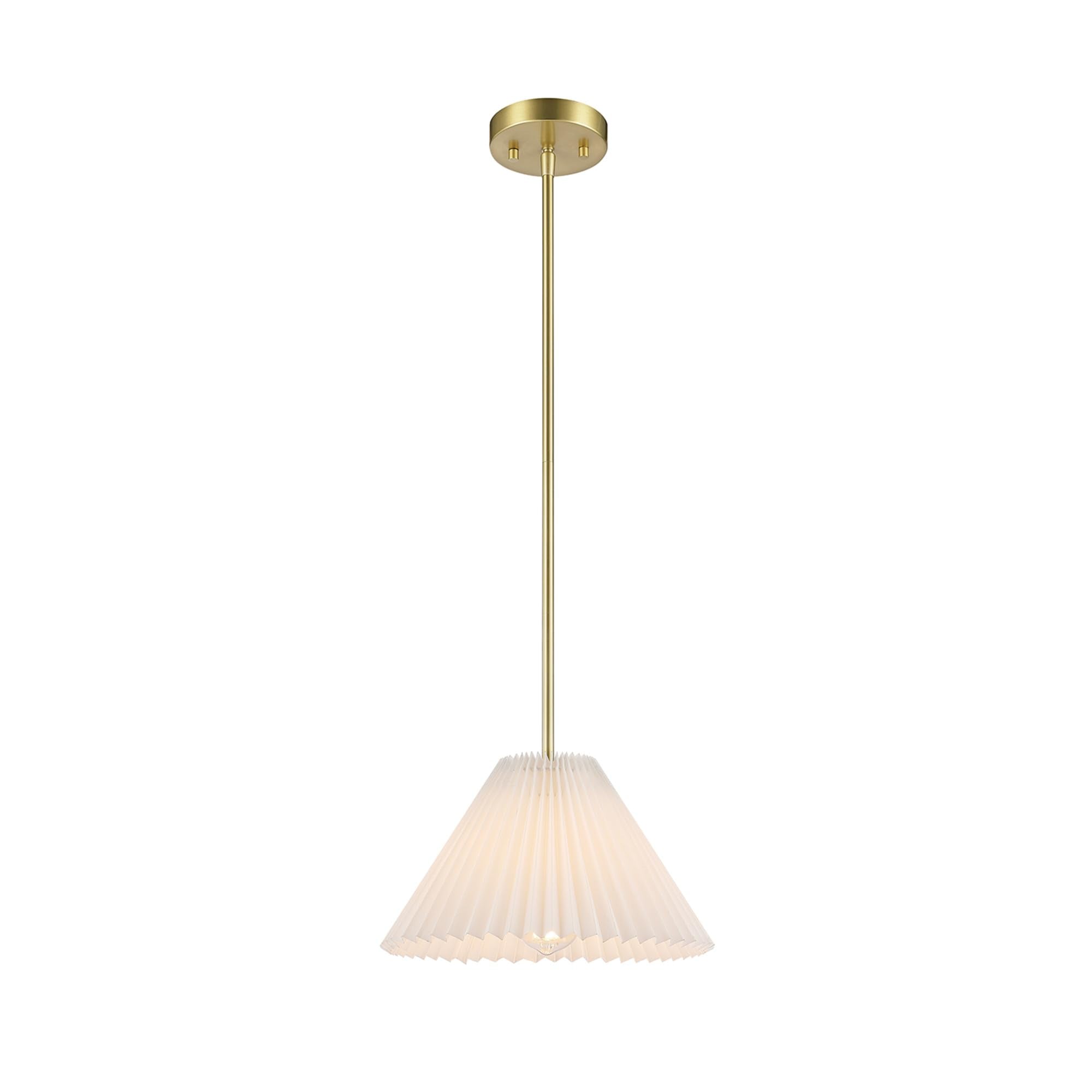 1-Light Pendant Lighting, Matte Brass, Frosted Ribbed Glass Shade, Bulb Not Included