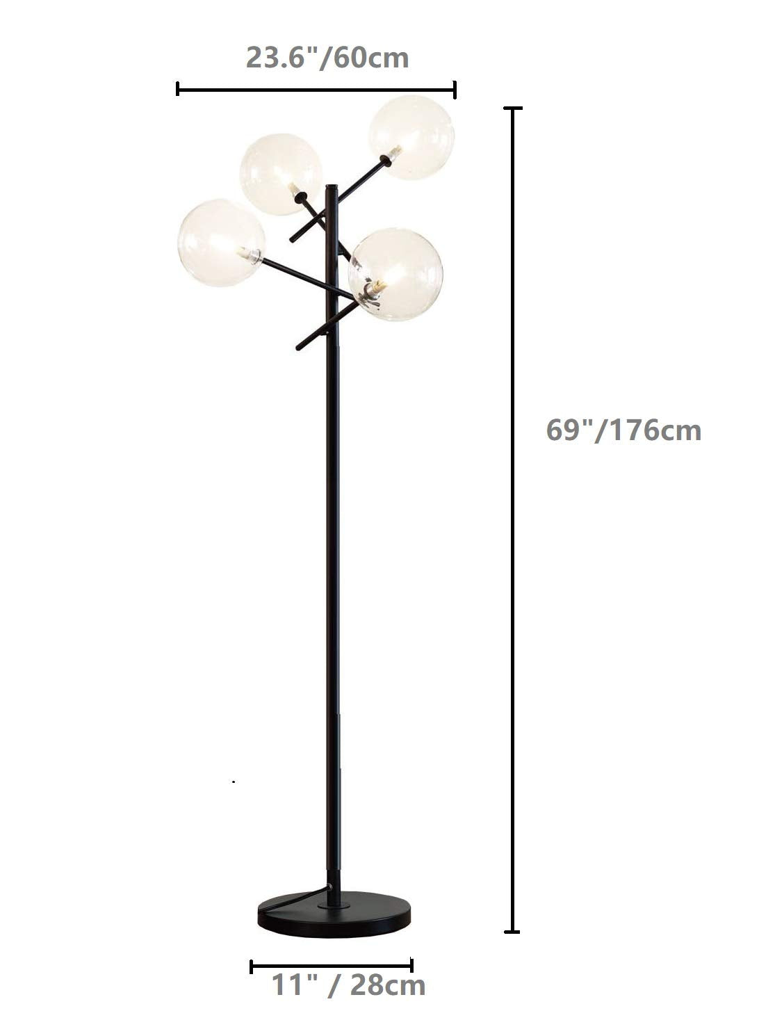 Sputnik Chandelier Floor Lamp for Bedroom,4-Lights Clear Glass Shade Floor Light for Living Room,Black