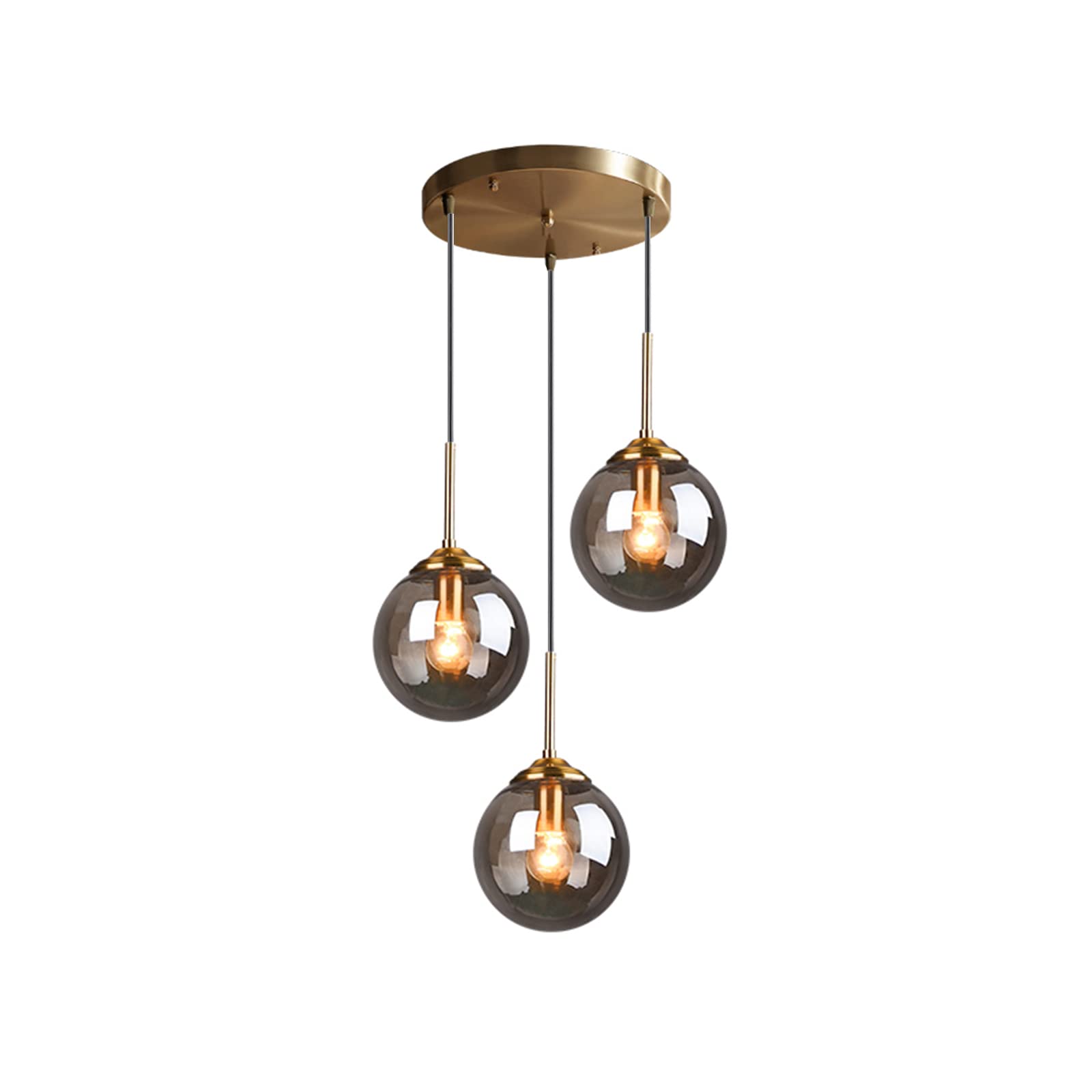 3-Light Glass Pendant Lighting Fixture with 5.12" Shades Gold Hanging Ceiling Lamp with Multiple Shades Pendant Light for Kitchen Island,Dining Room Chandelier (Transparent)