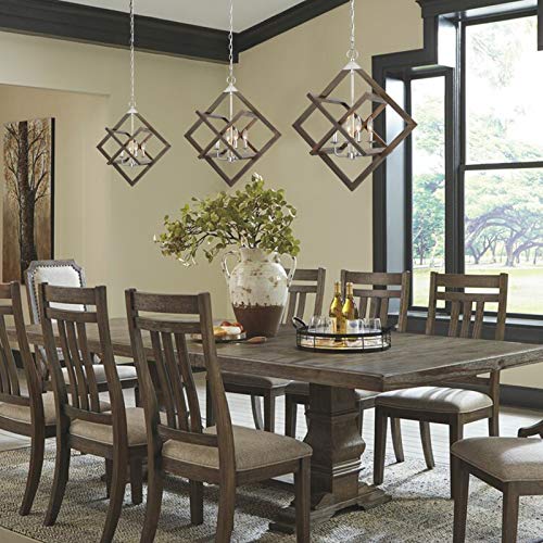 2024 Upgraded Wood Farmhouse Chandeliers for Dining Room, 4-Light Rustic Foyer Geometric Lantern Coastal Pendant Light Fixture, Modern French Country Lighting for Kitchen Island Entryway Bedroom Entry