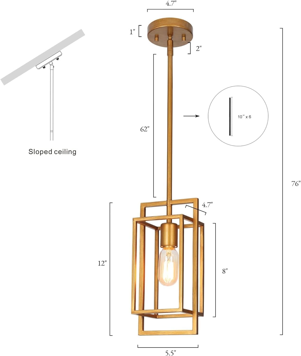 Gold Pendant Lighting, Modern Antique Golden Geometric Cage Hanging Light Fixture for Kitchen Island, Foyer, Dining Room and Hallway