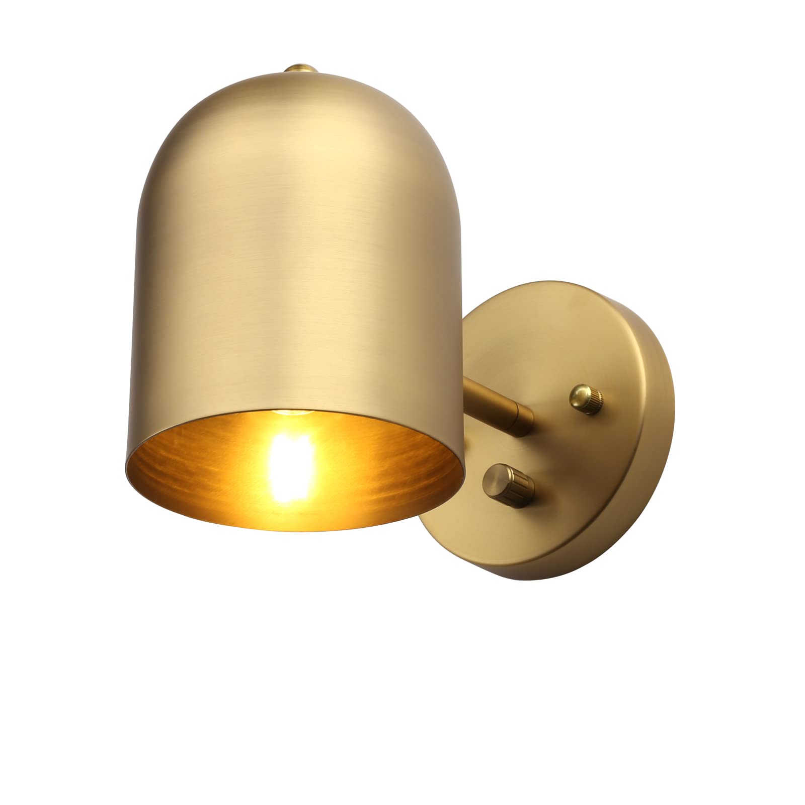 Set of 2 Modern Wall Sconce Dimmer Switch, Brass Finish Wall Light Lamp Adjustable Light Angle Wall Vanity Lighting, E26 Bulb Base Reading Lighting Decor for Bedroom Hallway Living Room