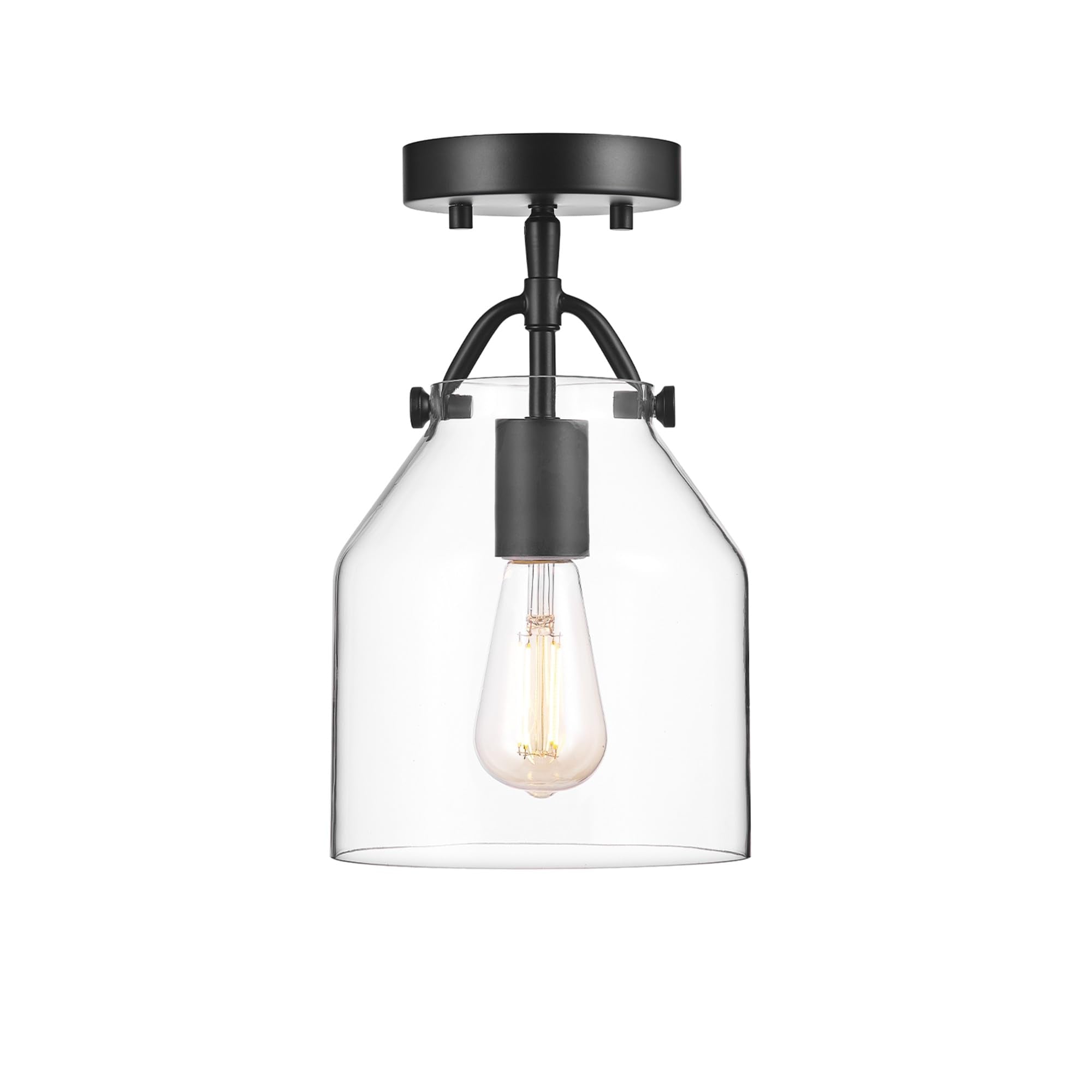 1-Light Semi-Flush Mount Ceiling Lighting, Matte Brass, Clear Glass Shade, Bulb Not Included