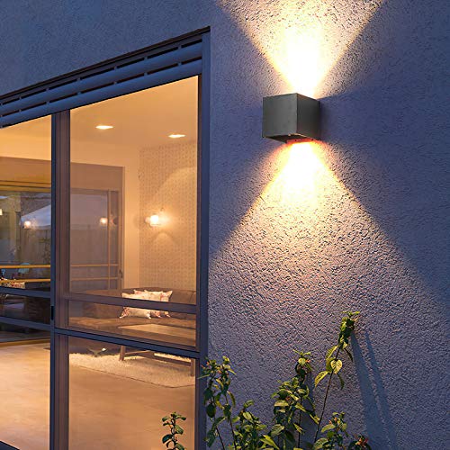 LANFU LED Aluminum Waterproof Outdoor Wall Sconce, Outdoor Wall Light 6W 100-277V 3000K Outdoor Cube Square Wall Light Warm Light 2 LEDs Black 6W Outside Wall Lights for House Patio