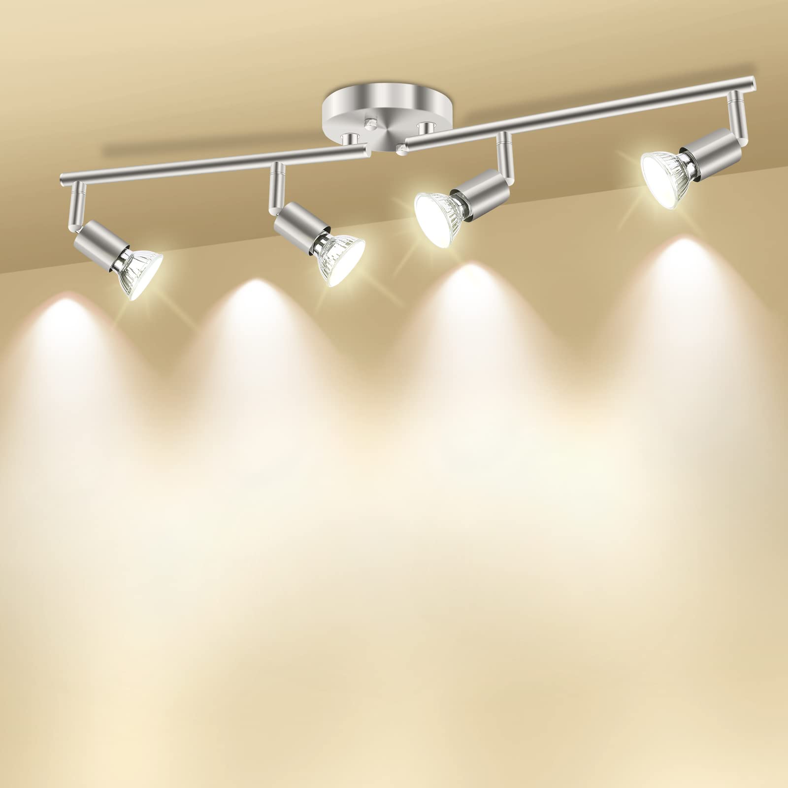 Track Lighting Kit, 4 Head Foldable Ceiling Spot Light with GU10 Socket for Kitchen Hallyway Bedroom Fixture Directional Accent Lamp