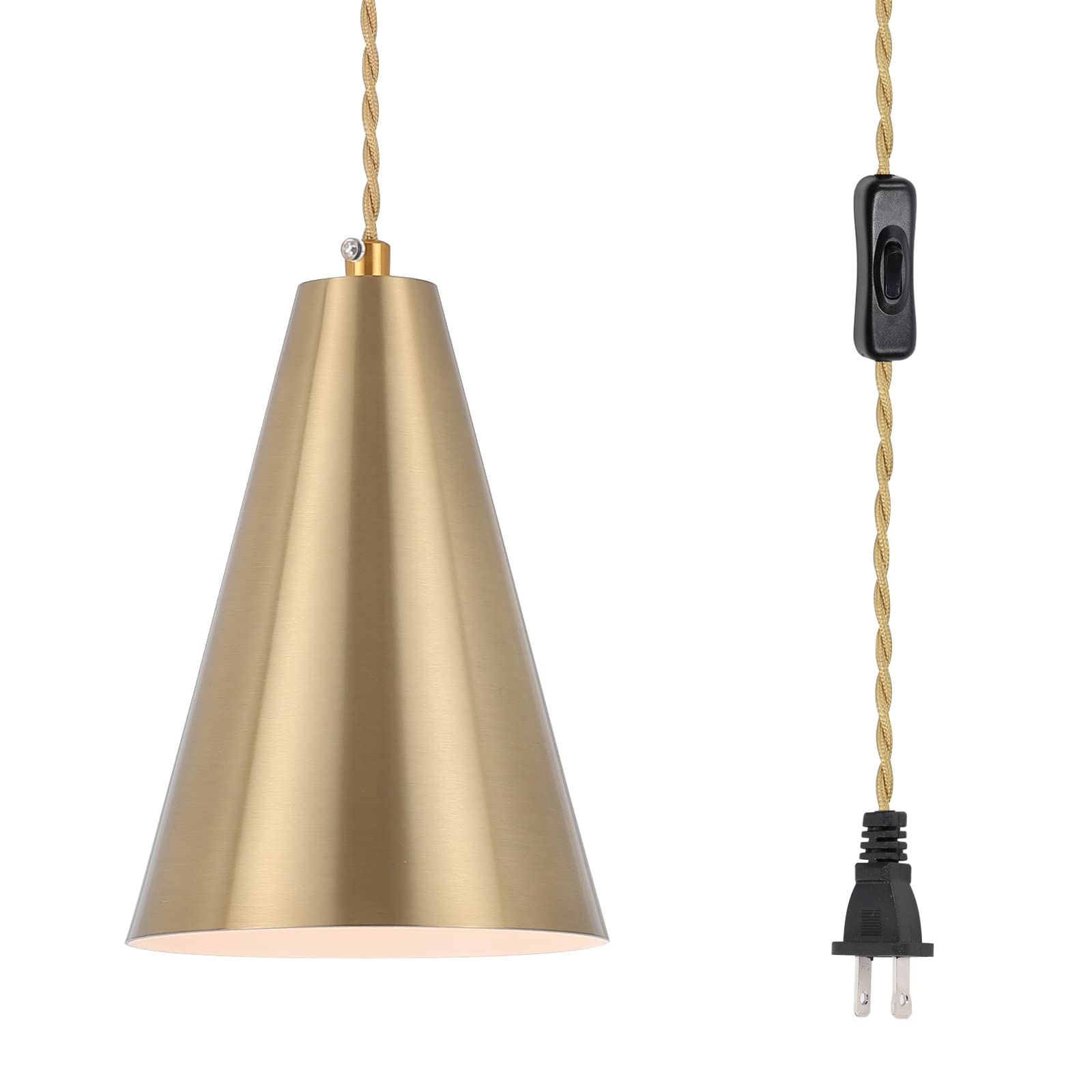 Gold Pendant Lights Kitchen Island,Dining Room Light Fixtures Over Table 3 Pack with Brushed Brass Cone Metal Shade, Modern Farmhouse Mini Chandeliers,Adjustable Cord Hanging Lighting for Bar,Sink