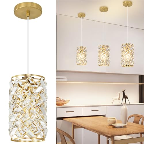 Modern Crystal Gold Pendant Light Fixtures for Kitchen Island Luxury Gold Chandelier Perfect for Dining Room, Bedroom, Kitchen, Living Room