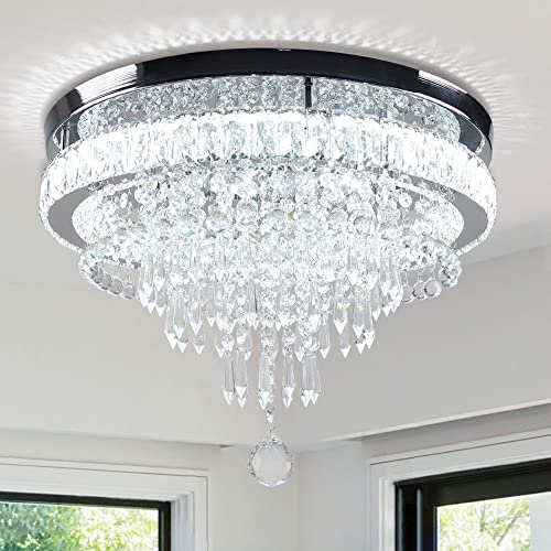 19.7" Crystal Chandeliers Crystal Ceiling Light Fixtures LED Flush Mount Light Modern Chandelier for Living Room Bedrooms Dining Room 6500K Cool White