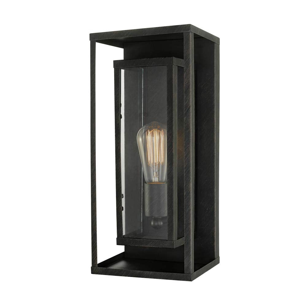 1-Light Outdoor Wall Sconce, Matte Black, Brass Accent, Clear Seeded Glass Shade, Outdoor Lighting Modern, Front Porch Décor, Outdoor Light Fixture, E26 Bulb, Patio Decor