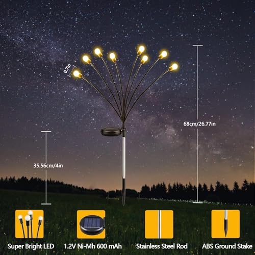 6-Pack Solar Garden Lights, 48 LED Firefly Lights Solar Outdoor (Sway by Wind), Waterproof Swaying Solar Lights for Outside Fairy Garden Decor Yard Patio Pathway Landscape Decorations (Warm White)