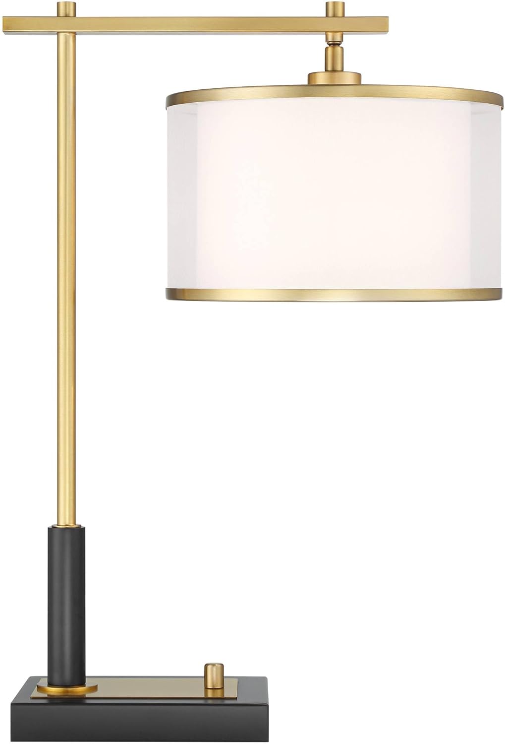 23 1/2" High Small Mid Century Modern Glam Luxe Desk Lamp with Dual USB Ports Black Warm Gold Metal Single Shade Home Office Living Room Charging Bedroom Bedside