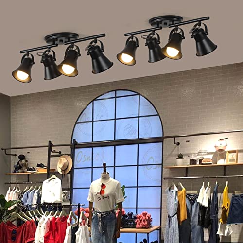 3-Light Track Lighting Kit,Black Semi Flush Mount Ceiling Light with 3 Rotatable Light Heads,Industrial Accent Lighting for Livingroom,Bathroom,Hallway,Art Wall,Bathroom,Kitchen.(3-Light)