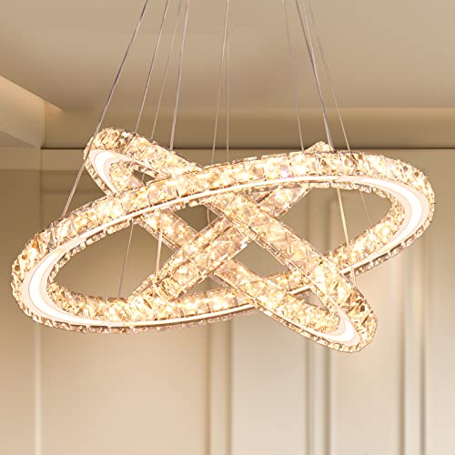 Modern LED Chandeliers Crystal Chandeliers Ceiling Light Three Rings Pendant Light with Acrylic for Bedroom Dinning Room Hallway(Warm White 30/40/50)