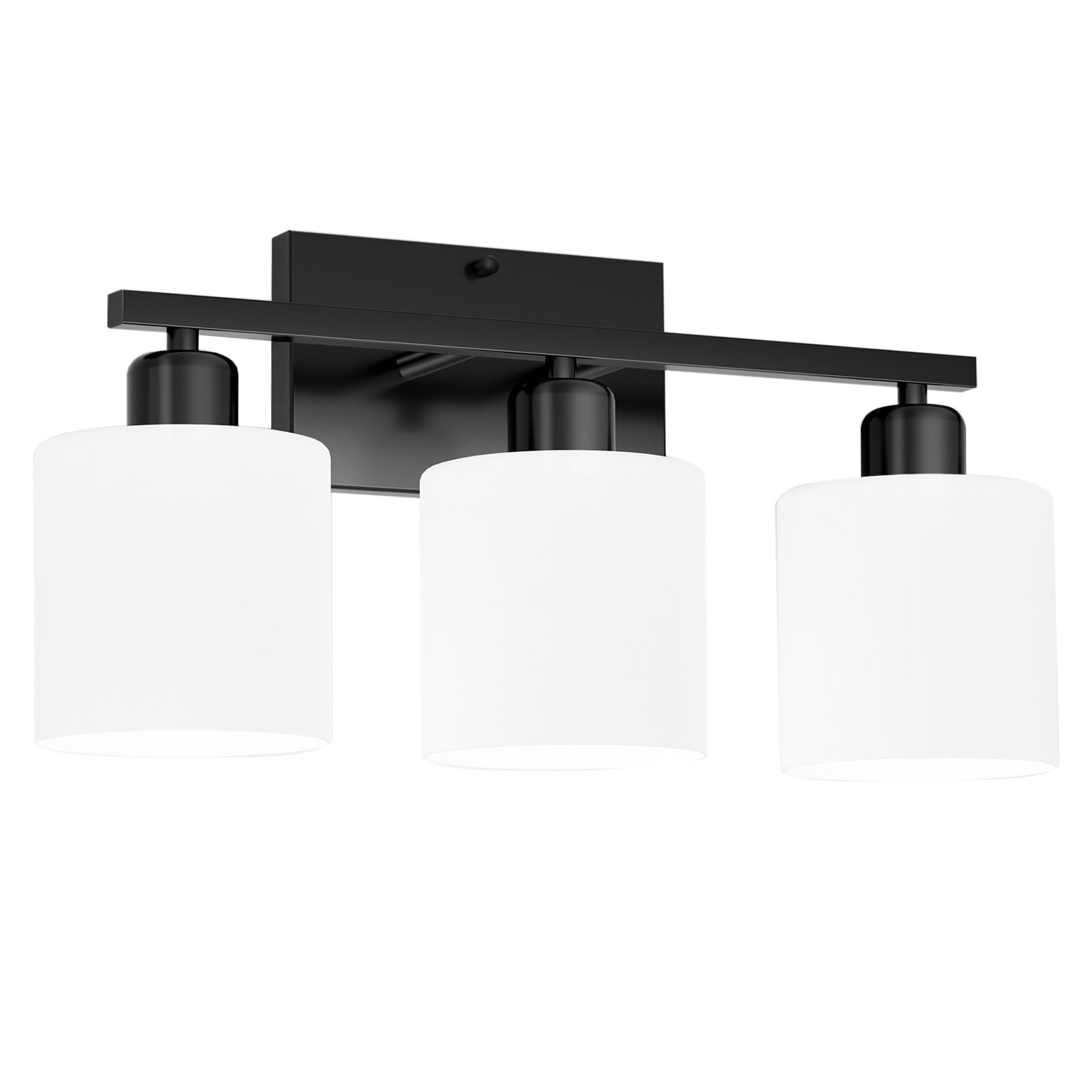 Black Bathroom Light Fixtures Over Mirror, Rustproof Vanity Lights for Bathroom, Modern 3-Light Wall Sconces for Living Room, Milky White Glass Shades, Standard E26 Base, Bulbs Not Included