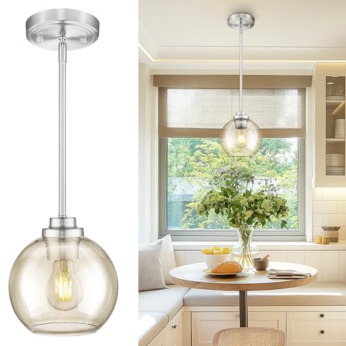 Modern Polished Gold Pendant Light, Mid Century Globe Hanging Light Fixture with Clear Glass for Kitchen Island Dining Room Bedroom Hallway Foyer (2 Pack), PL101BG-2PK