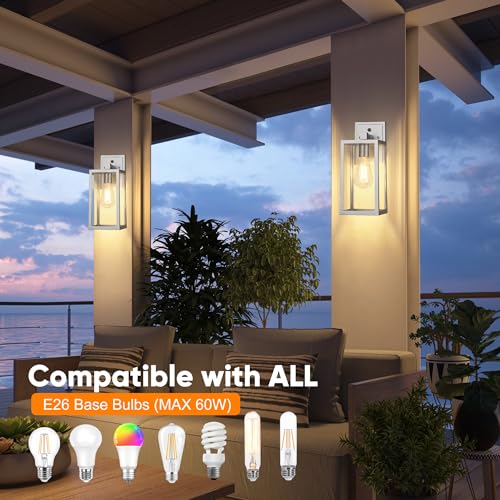 Outdoor Lighting Fixtures Wall Mount, Sensor Exterior Wall Lights for House, Anti Rust Porch Light, White Sconce Lamp, Waterproof Wall Lantern for Doorway, Garage, 2-Pack