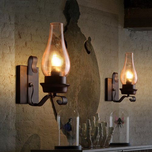 Rustic Wall Sconce Vintage Farmhouse Wall Light Fixtures Industrial Glass Wall Lamp for Cabin Bedroom Living Room Hallway Fireplace (2PCS)