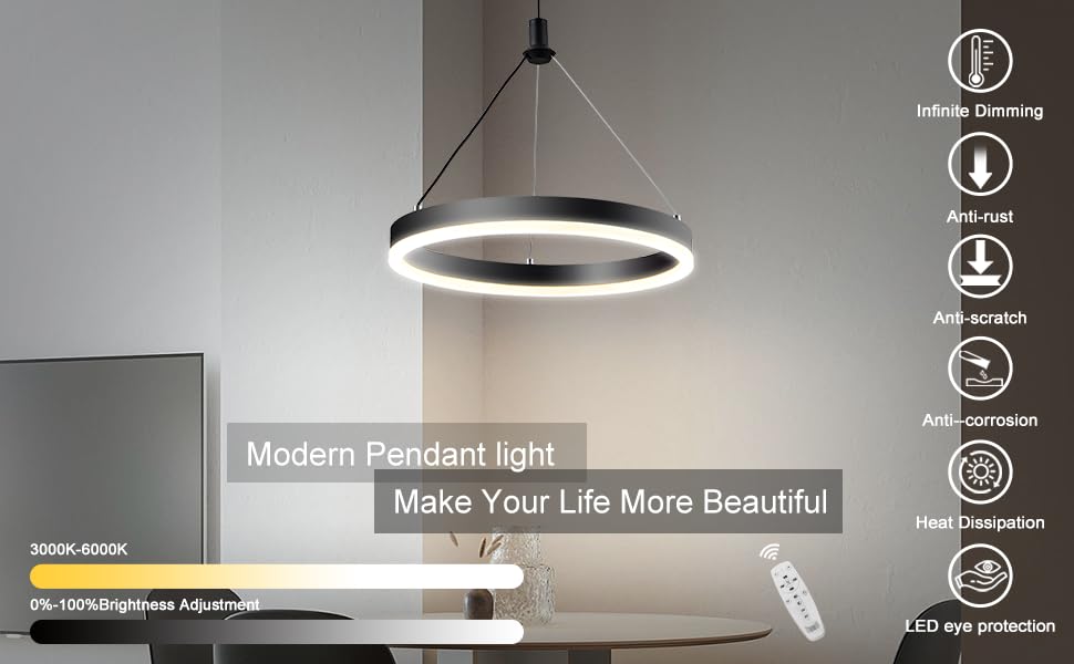 Dimmable Modern LED Chandelier for Kitchen Island Round Pendant Light, Flush Mount Modern Simple Irregular Ring Pendant Light Fixture for Bedroom, Living Room, Dining Room, 4000K(15W)…