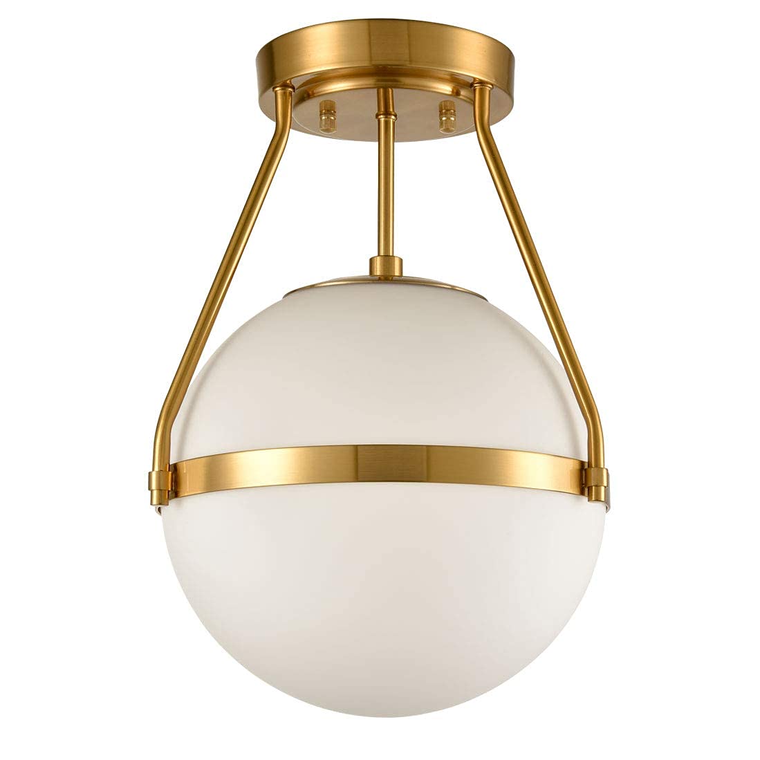 Modern Globe Semi Flush Mount Ceiling Light,Black Ceiling Light Fixture with Opal Glass 7Inch/18CM,Mid Century Kitchen Light Fixtures Hallway Light Fixtures Ceiling for Bedroom Kitchen