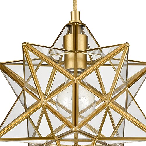 Modern Moravian Star Gold Finish Pendant Light Clear Glass Hanging Brass Star Lights Fixture 11''