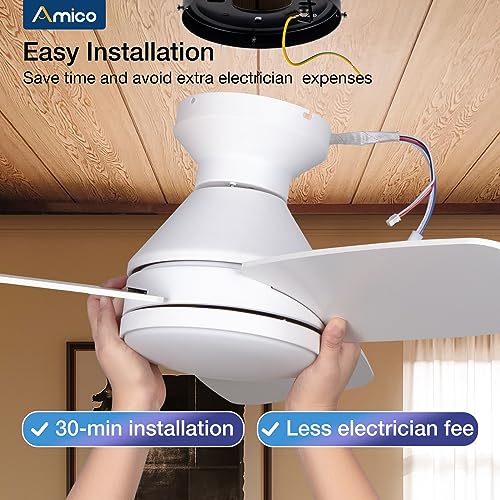 Ceiling Fans with Lights, 42 inch Low Profile Ceiling Fan with Light and Remote Control, Flush Mount, Reversible, 3CCT, Dimmable, Noiseless, Black Ceiling Fan for Bedroom, Indoor/Outdoor Use