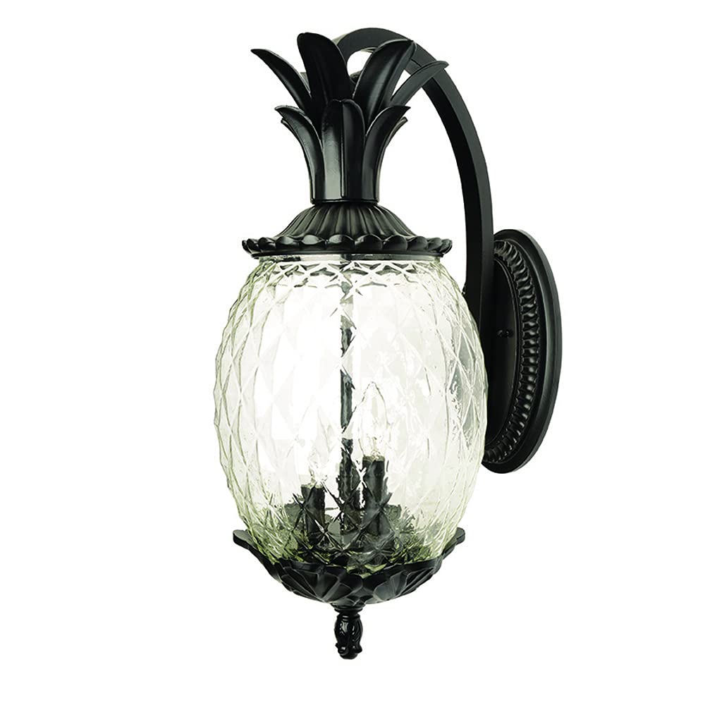 Large Outdoor Hanging Pineapple Dimmable Lantern | Durable Anti-Rust Cast Aluminum | Three Light in Black Coral | Showcases Style and Hospitality