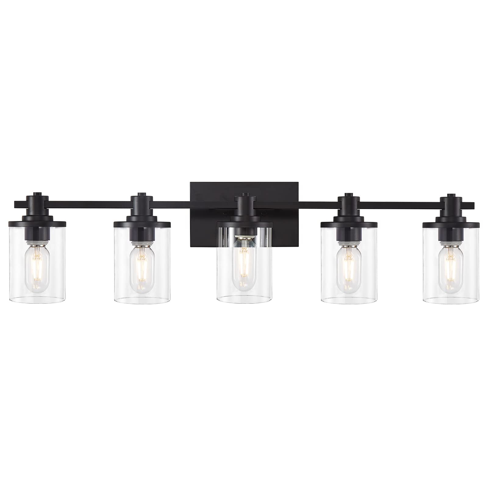 3 Light Bathroom Vanity Light, Black and Gold Bathroom Light Fixtures with Clear Glass Shade, Matte Black Finish, Brushed Gold Copper Accent Socket, Modern Gold Vanity Lights for Bathroom Over Mirror