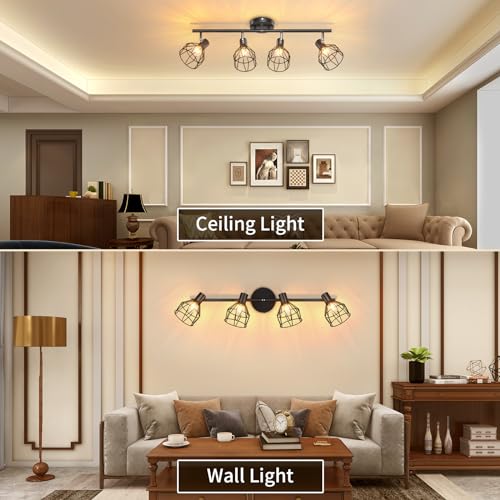 6 Light Track Lighting Fixtures, Black Ceiling LED Track Lighting Kit with Flexibly Rotatable Track Heads&G10 Socket, Modern Ceiling Spotlight for Kitchen, Office, Closet, Studio, Bedroom