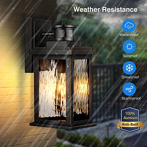 Porch Lights Outdoor with Motion Sensor, Dusk to Dawn Outdoor Wall Lights Lantern, Anti-Rust Matte Black Outside Light Fixture Sconce for House, Patio, Garage, Waterproof