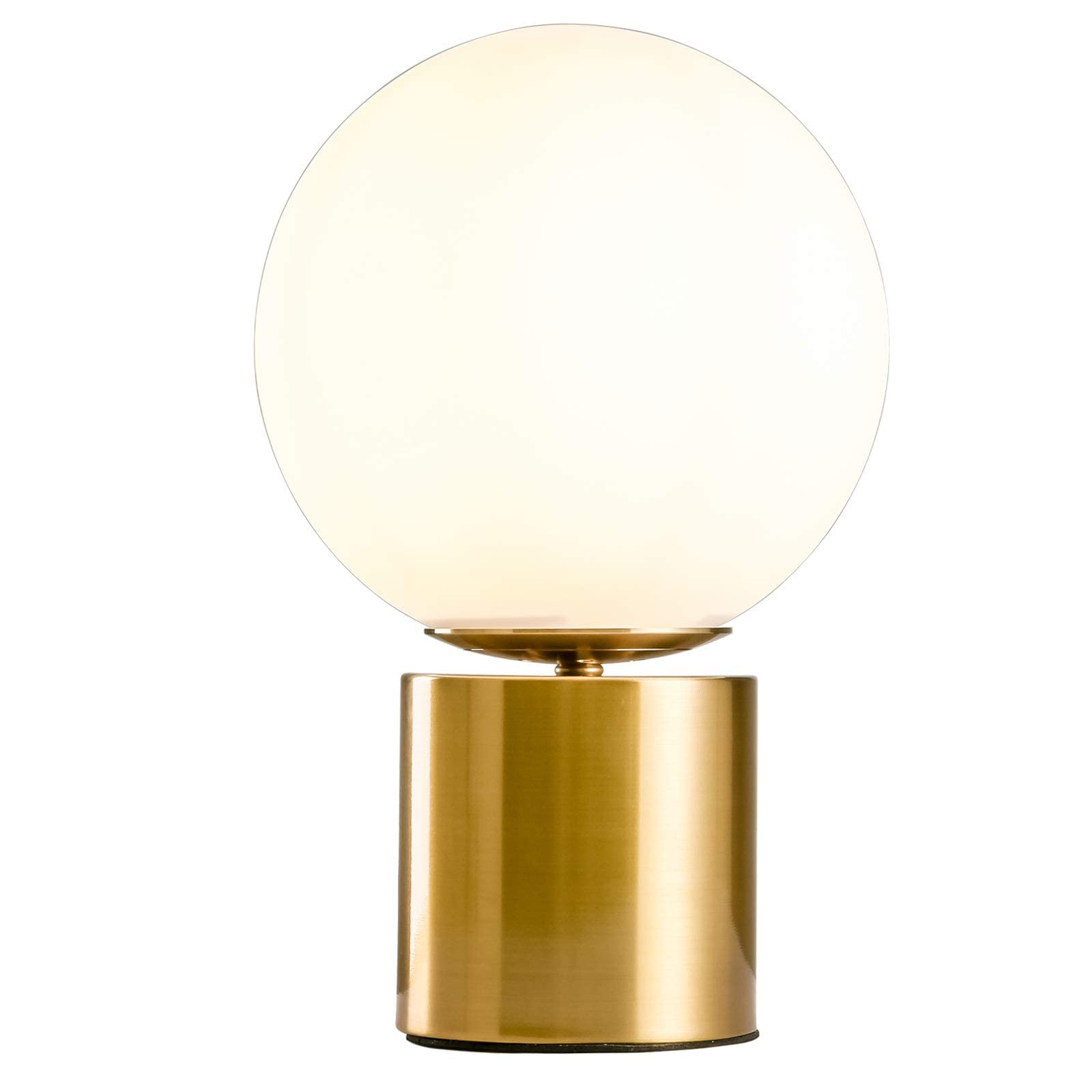 Modern Gold Globe Table Desk Lamp,Vintage Mid Century Round Table Lamp with White Glass Shade Metal Base for Bedroom Bedside Lamp Living Room End Table