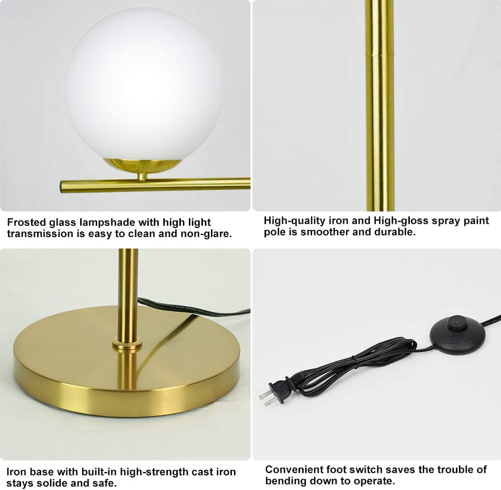 Modern LED Sphere Floor Lamp-9W Frosted Glass Globe Standing Lamps for bedroom, Energy Saving Mid Century Tall Pole Standing Accent lighting for Living Room, Office, Bedroom, Black