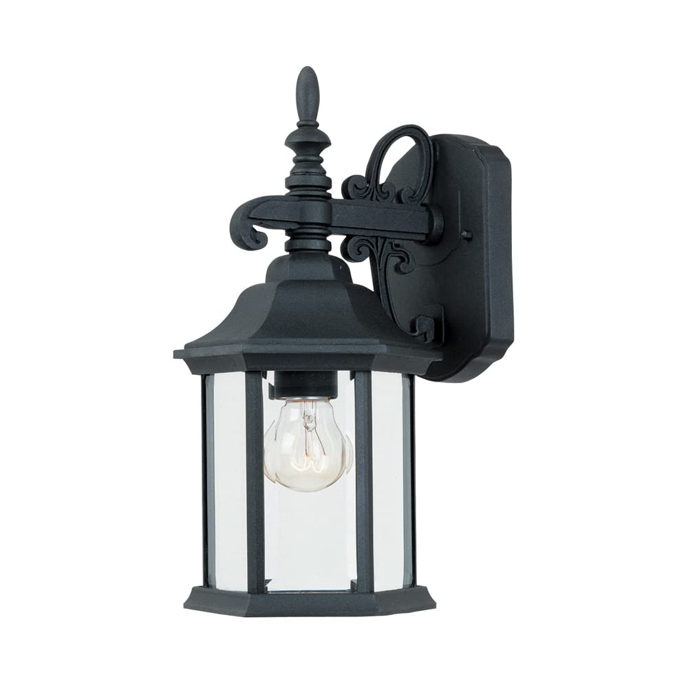 Outdoor Light Fixture, 14 Inch Exterior Wall Mount Lantern Sconce, Clear Glass Porch Lights for Front Door, Patio, and House Garage, Black, 2961-BK