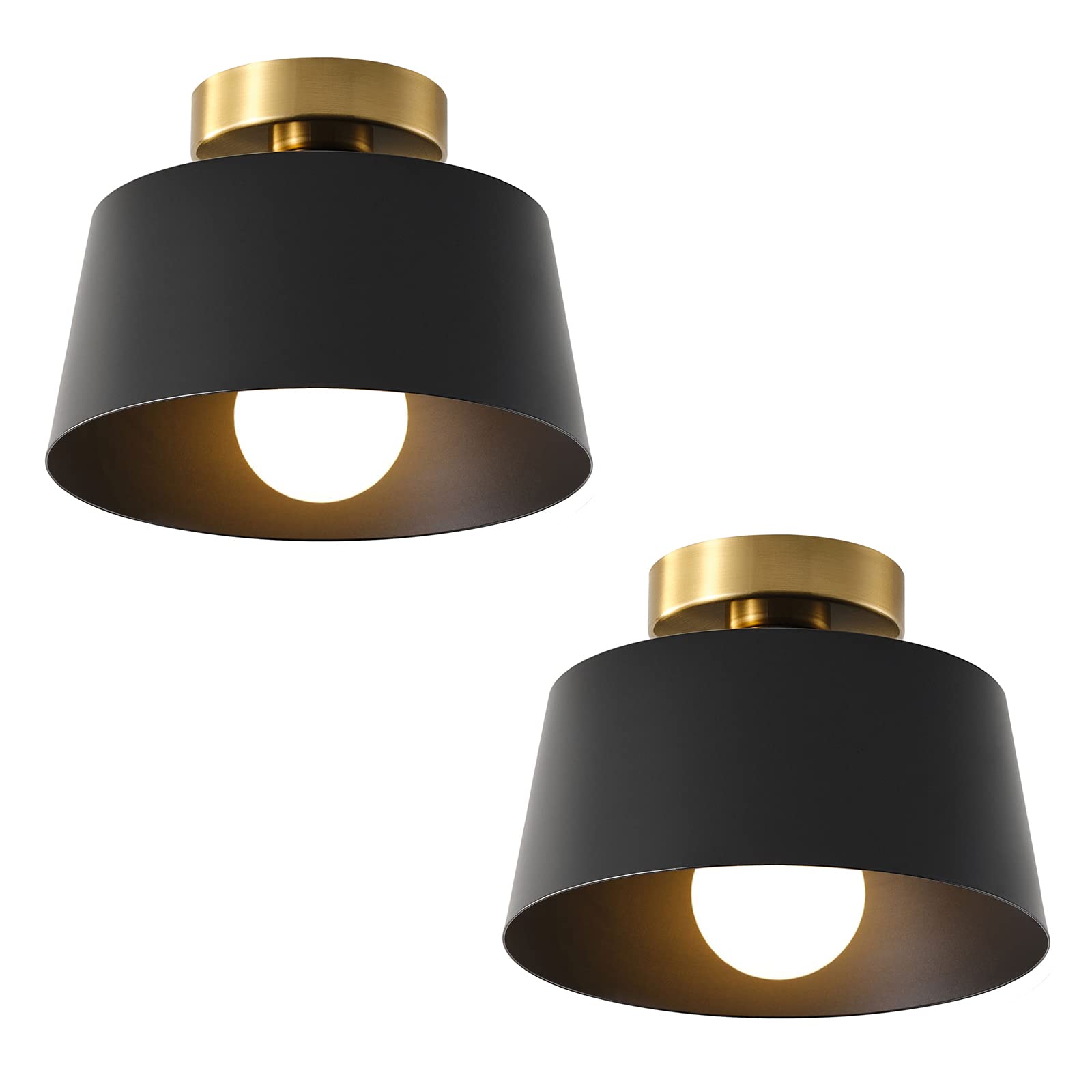 Ceiling Light Fixture, Hallway Ceiling Light with Gold Plate and Matte Black Shade, Modern Simple Style Porch Light Fixtures Semi Flush Mount (Black)