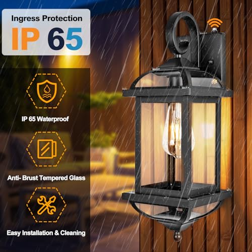 18” Bronze Outdoor Wall Lights Exterior Light Fixtures 2-Pack, Porch Lights Outside Sconces Anti-Rust Aluminum Patio Lights for House Clear Glass Wall Mount Lanterns, IP65 Waterproof