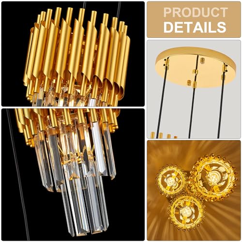 Gold Crystal Pendant Light Mini Modern Luxury Crystal Pendant Light Perfect for Dining Room, Bedroom, Kitchen, Living Room 3-Pack