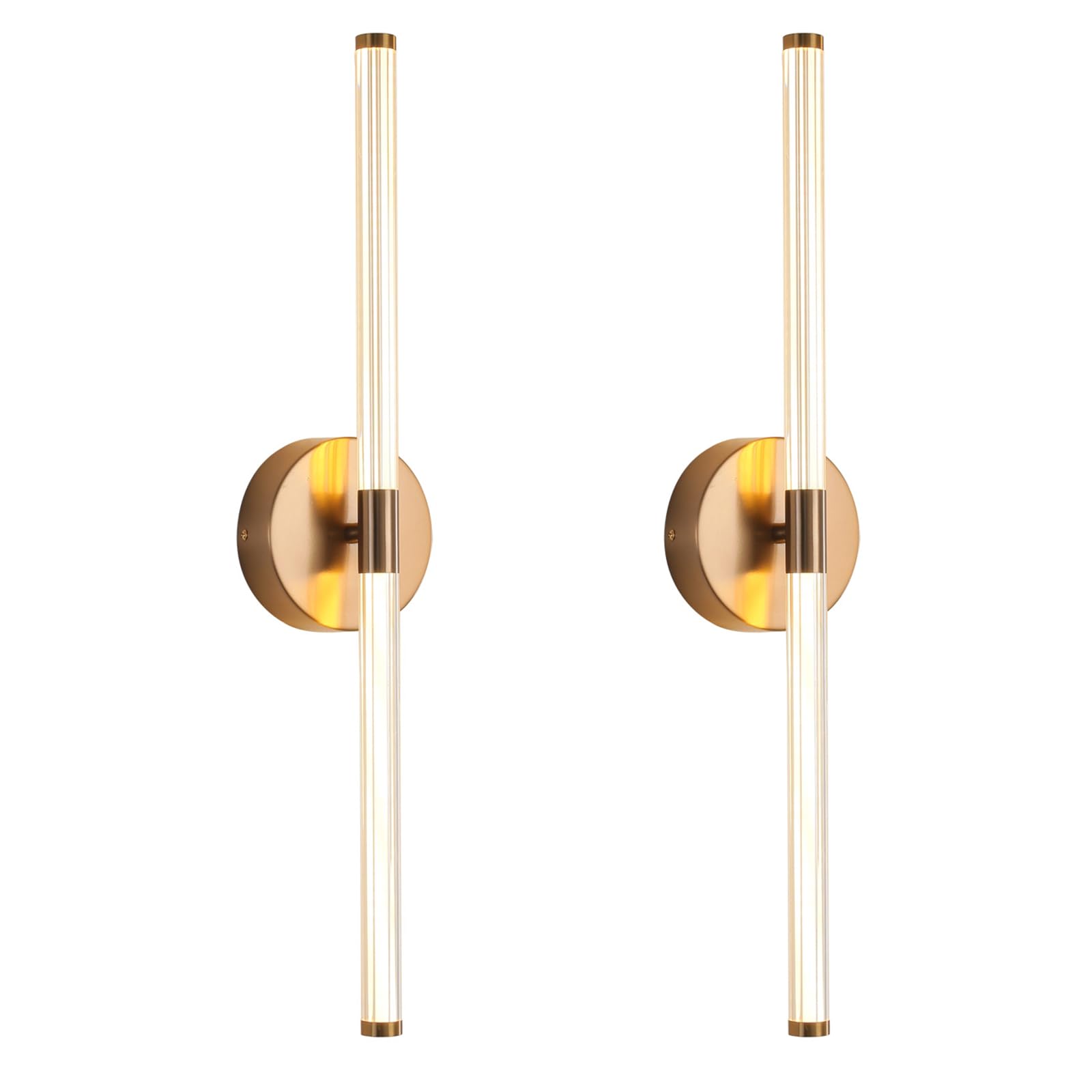 Wall Sconces Set of Two Brushed Brass Gold LED Wall Lights Modern Linear Sconces Wall Lighting Indoor Sconces Wall Decor Set of 2 Wall Lamps for Living Room Wall Scones, Wall Lights Set of 2