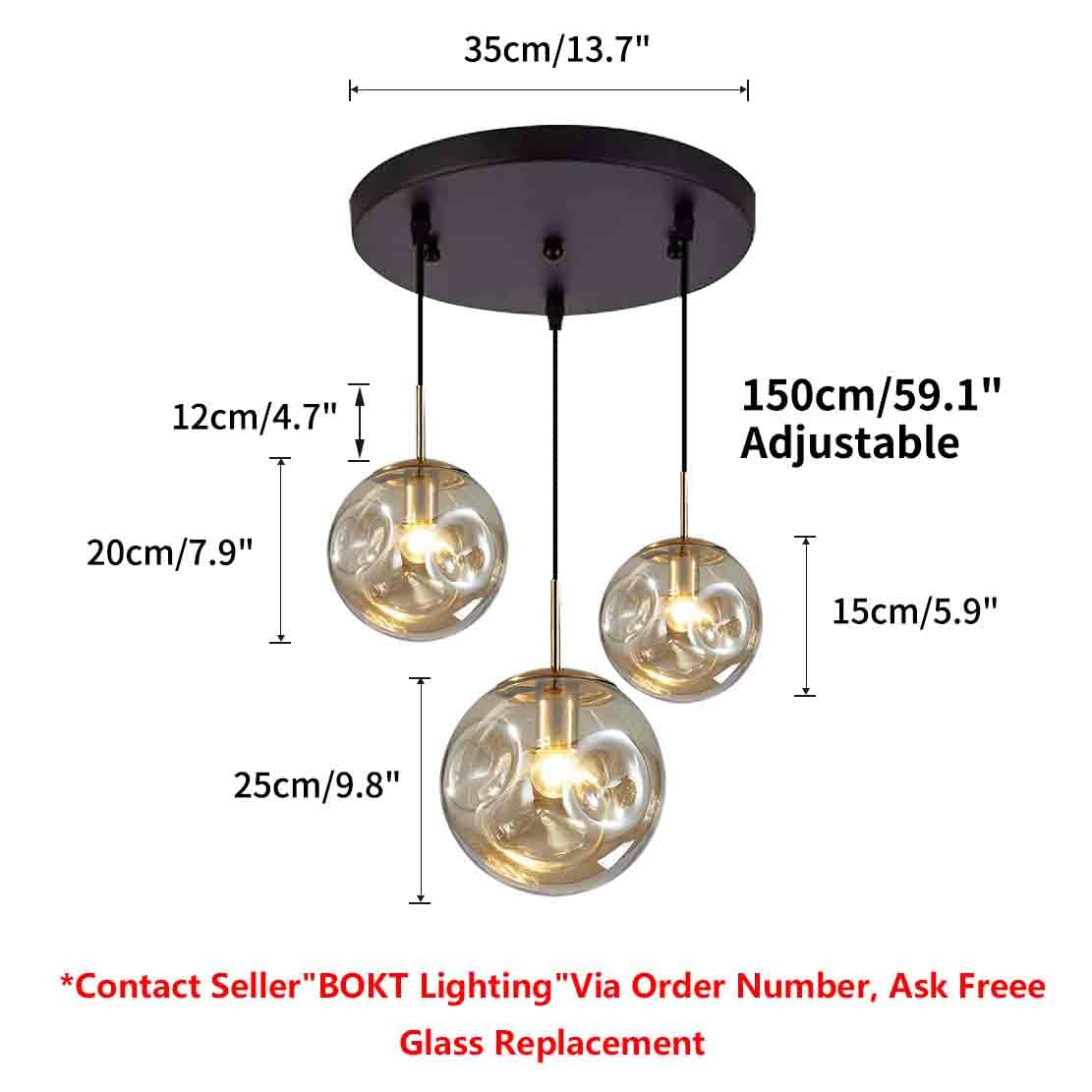 BOKT Modern Gold Kitchen Island Pendant Light Mid Century 3-Lights Globe Pendant Light Fixture Cluster Multi Light Pendant Lighting Bedside Glass Ball Pendant Lamp