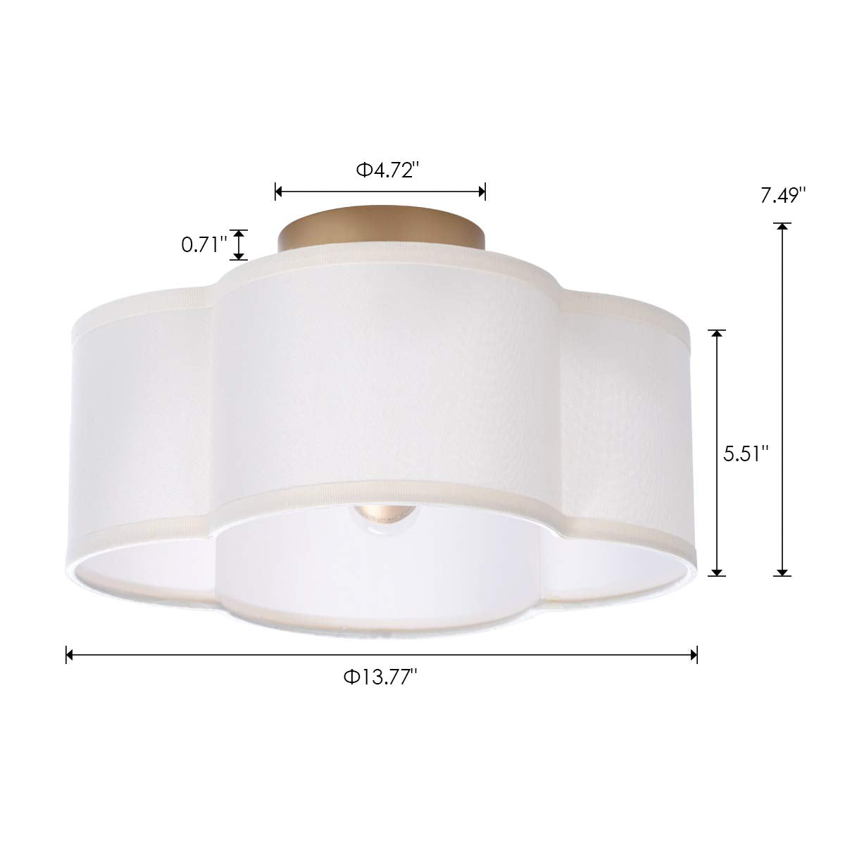 Semi-Flush Mount Ceiling Light Fixture Cream White Fabric Drum Shade Antique Brass Brush Paint Finish for Bedroom, Dining Room, Corridor, Living Room 13.77" 4-Light