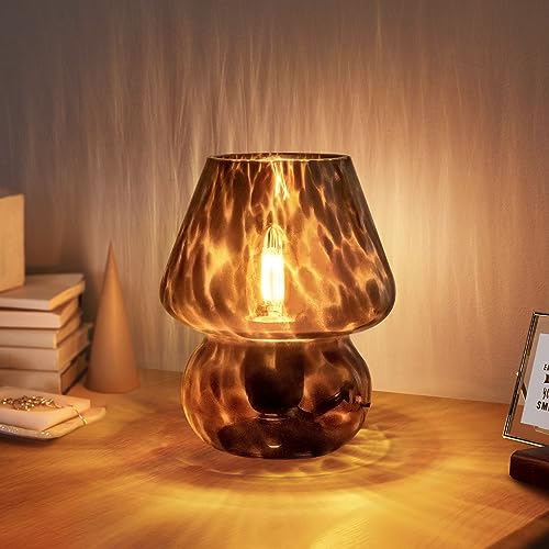 Bedside Table Lamp, 14 inch Glass Lamp for Living Room, Wine Bottle Shape Body, Bulb Included, Warm Ambient Lighting, Gift for Christmas New Year, Black