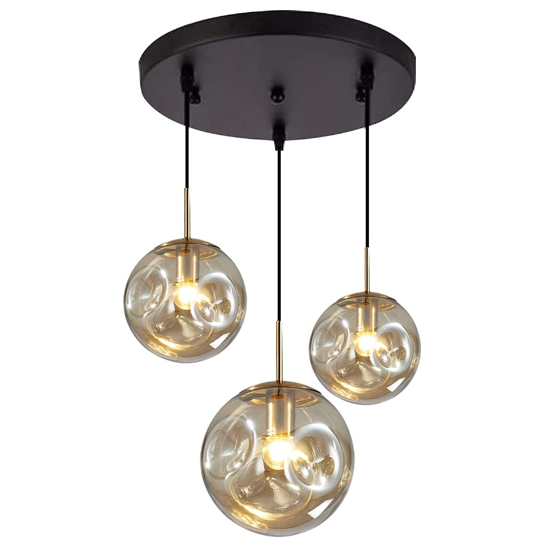 BOKT Modern Gold Kitchen Island Pendant Light Mid Century 3-Lights Globe Pendant Light Fixture Cluster Multi Light Pendant Lighting Bedside Glass Ball Pendant Lamp